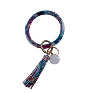 Leather‎ Tassel Bangle Keychain Beach Leaves Design Gold Charms & Rings Wristlet